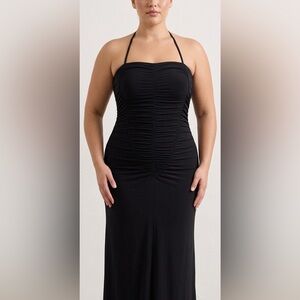 Whimsygoth Black Ruched Halter Maxi Dress Size 12 Y2K Fairycore